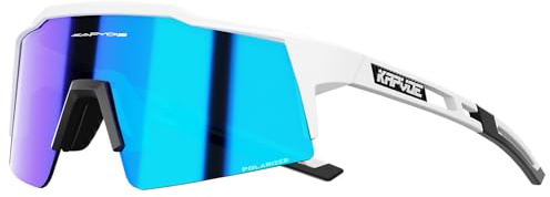KAPVOE Polarizzati Occhiali Da Ciclismo UV400 Protezione TR90 Sportivi Occhiali Da Sole Donna Uomo Corsa MTB Bicicletta Bici Guida Pesca Running Bicicletta Trekking 03 bianca blu