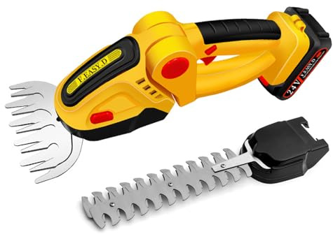 Heckenschneider,Gartenschere Elektrisch 21V 3A,Grasschere Strauchschere, 2 in 1 Heckenschere mit 7500 mAh Akku,10 cm Grasmesser, 30 cm Strauchmesser,Strauchtrimmer akku Heckenschere (Gelb)