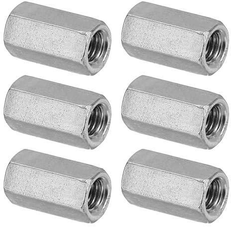 PATIKIL 6 Stück M5 x 15 mm Sechskant-Kupplungsmuttern Silberton | Grobgewinde Sechskant Hülsenmutter Verbindungsmutter Gewindehülse Langmutter, 304 Edelstahl