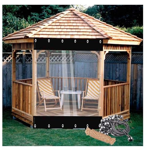 VXHCS Transparent Tarpaulin 0.3mm PVC Plastic Tarpaulin Curtain Outdoor Tarp Curtains with Grommets and Bungee Ball Cord Garage Door Curtain(2.1x2.2m)