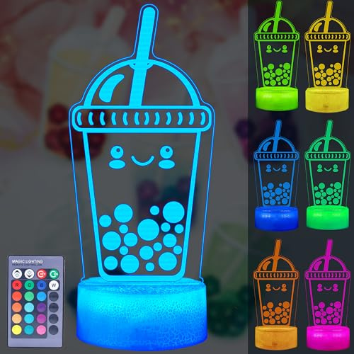 POSSHE Boba Lamp, Boba Gifts, luce notturna 3D Boba con telecomando, 16 colori cangianti, timer, modalità lampeggiante RGB, dimmerabile, regalo Boba per ragazzi e ragazze