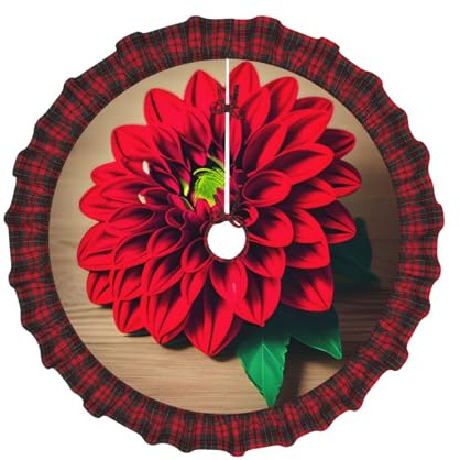 Holzbrett Retro Blume Rot Dahlie Weihnachtsbaum Rock Plaid Weihnachtsbaum Rock Verziert Weihnachtsbaum Matte Weihnachten Party
