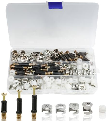 120 Pcs Furniture Connector Hardware Fixings Set, Includes 40 Furniture Cam Lock Screws, 40 Eccentric Cam Bolts Nuts and Dowels & 40 Pre Inserted Nuts for Cabinet Wardrobe Furniture Panel Connecting