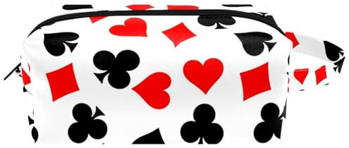 Travel Toiletries Bags Cosmetic Bag for Women Microfiber Leather Makeup Handy Pouch Organiser with Zipper, Poker Hearts Clubs Spades and Diamonds