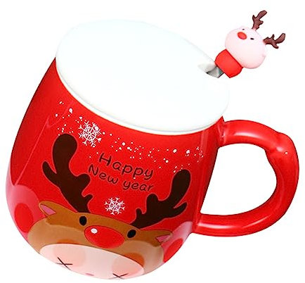 PRETYZOOM 2 Stk Weihnachtsbecher aus Keramik Becher mit Deckel und Strohhalm Espresso Kaffeebecher Flasche Kessel the office mug kaffeekännchen glühweingläser Trinkbecher Frühstückstasse rot
