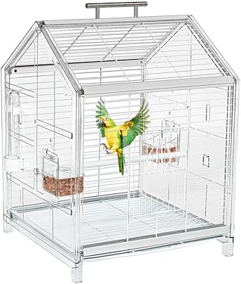AideeGrowth 20.5 inch Small Bird Cage, Parrot Cage, Portable Bird Carrier, Travel Carrier Cage for Home, Outing, Pet Clinic, Temporary Placement, for Small Medium Birds(White)