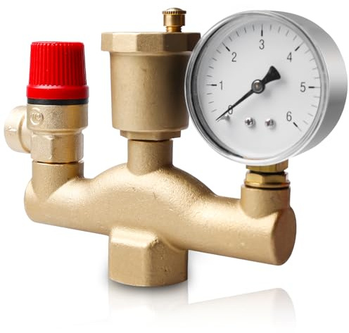 GBKDQQ Groupe De Sécurité Pour Chaudière: 1 Pièce Valve De Sécurité En Laiton Écologique, Décharge De Pression Et Manomètre Pour Système De Chauffage (DN25/3 bar)