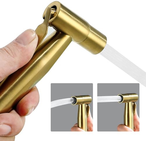 BARROCK Bidet Spray Head Stainless Steel Shattaf Spray Attachment for Toilet, Baby Cloth Diaper Sprayer with Adjustable Water Pressure Control, Brushed Gold, Pack of 2