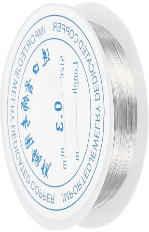 QUARKZMAN Kupferdraht 0,3 mm / 28 Gauge für die Schmuckherstellung Silber | 1 Rolle, handwerklicher anlaufgeschützter Perlen-Draht, Für Schmuckherstellungsbedarf, 15m