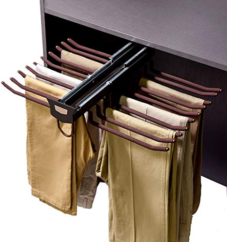 RNNYWDRQ Ausziehbarer Hosenständer für den Kleiderschrank, Krawattenhalter, Kleiderstange, 20 Paar Hosenbügel mit Dämpfer für Schrank mit Einer Tiefe von 47 cm