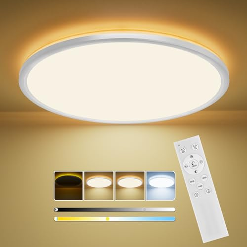 LuJasi LED Deckenleuchte 24W, 2800LM Deckenlampe mit Fernbedienung Dimmbar 3000k-6500k, Nachtlicht 1800k 6W, Timer & Memory, Lampe für Schlafzimmer, Wohnzimmer, Flure, Küche, Balkon, Badezimmer