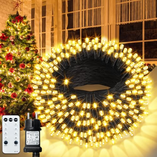CGN Luci Natale Esterno 35M 300 LED Luci Albero di Natale Interno con Memoria e Telecomando, 8 Modalità Luci Natalizie da Esterno con Timer IP65 Catene luminose da Esterno per Giardino Balcone Festa