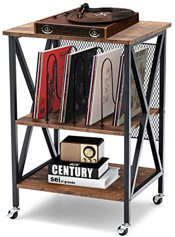 COSTWAY Supporto per Giradischi, Supporto per Giradischi in Vinile con Ruote Bloccabili, 3 Livelli, per Soggiorno, Camera da Letto, 52 x 45 x 75 cm