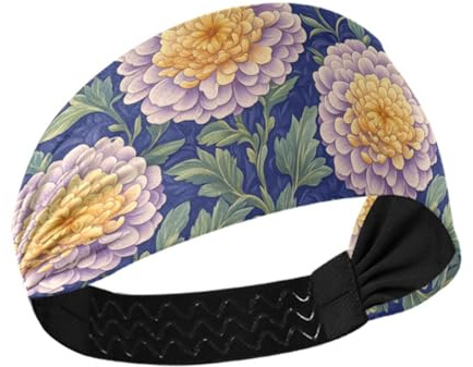 tplaotee Bandeau vintage avec fleur de dahlia colorée évacuant l'humidité, bandeau extensible pour les cheveux des femmes pour le cyclisme, le sport, la randonnée, la randonnée