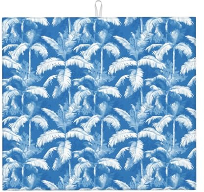 Tapete de microfibra para secar platos de verano con estampado de plantas para encimera de cocina, lavable a máquina, súper absorbente, tapete de secado de platos, 16 x 18 pulgadas