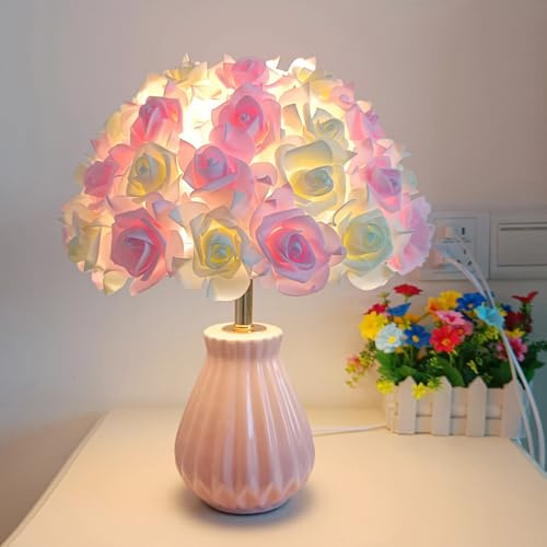 Chao Zan Mini Lampada da Scrivania, Lampada da Tavolo a Forma di Fiore Carino E27 Lampada da Comodino a Forma di Fiore a Forma di Fiore a Forma di Luce Notturna, Lampada da Tavolo da Lettura Rosa (A)