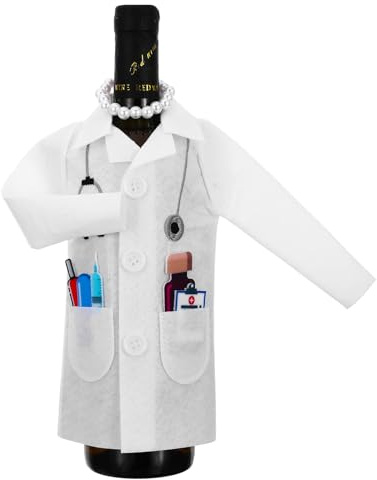Classicseali Wine Gift Bag,White Coat Wine Bag for Doctors, Felt White Coat Wines Bags for Whites Coats Ceremony Gifts, Nurse Practitioner Gift Doctor Gifts with Syringe Capsules Necklace
