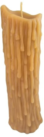 Bienenwachskerze Stumpenkerze 18,5 cm Schmelz Tropfen Trend — handgegossene Wachssäule mit Wachstropfen, Made in Germany