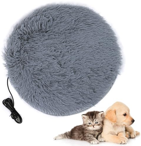 Agatige Letto gatto riscaldato, peluche morbido da 40 cm USB USB Copertina riscaldata riscaldamento elettrico tampone riscaldante per gatti per cani di taglialette (Gris argenté)