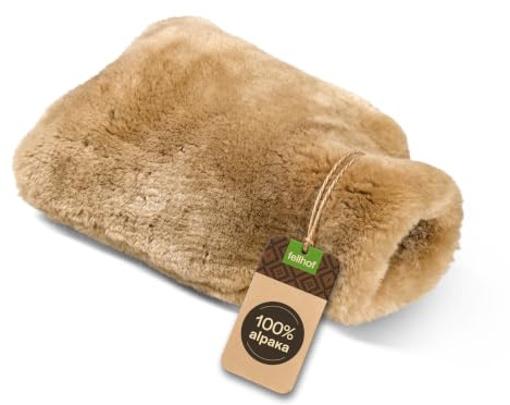 Fellhof Alpaka Wärmflasche groß 2 l | Naturbraun | 23x35 cm | kuscheliger Komfort Alpakafell-Bezug