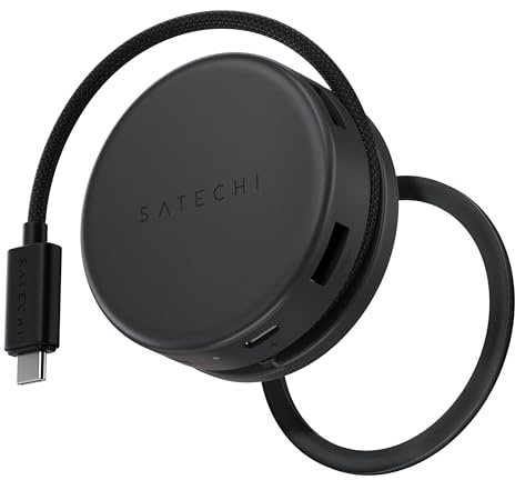 SATECHI OntheGo™ 7 en 1 Hub USB C Magnético, Adaptador con PD 100W, HDMI 4K@60Hz, Ethernet, 2×USB-A 5Gbps, SD/microSD y Cable Enrollado, para MacBook, Portátil y más – Negro Espacial