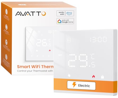 AVATTO Smart WiFi Thermostat Programmierbares Raumthermostat mit Alexa & Google-Sprachsteuerung und App-Steuerung für Elektrische Fußbodenheizung, Weiß