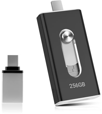 USB Stick 256GB für Phone,4-in-1 Speicherstick für iPhone/iPad/Android/PC,USB 3.0 Memory Stick High Speed Flash Laufwerk,schnelle Übertragung Photostick,Backup Fotos Videos,Schwarz