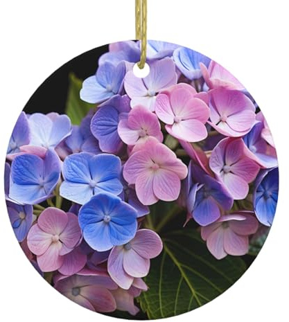 Christmas Ceramic Round Pendant Hanging - 2.9 in YYHWHJDE Beautiful Hydrangea Printing Decoration Smooth