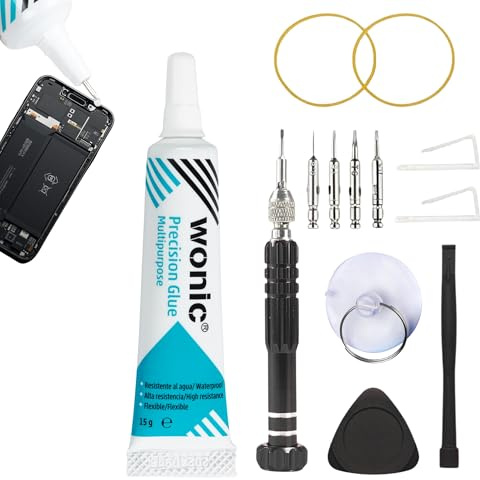 Pegamento para moviles WONIC adhesivo flexible multiusos para pantalla móvil, joyería, zapatos libros, bricolaje DIY (1 Tubo + Kit Reparación)