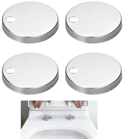 Universal 45mm Silver Toilet Seat Bolt Covers, 4PCS Stainless Steel Blind Hole Caps for WC Seat Fittings, Easy Installation Accessories