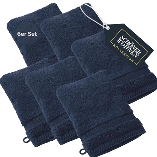 SCHÖNER WOHNEN Lot de 6 gants de toilette en tissu éponge de qualité supérieure pour bébé - 16 x 21 cm - Absorbants - 500 g/m² - Bleu - 100 % coton - Moelleux pour le corps de l'enfant - Combinables