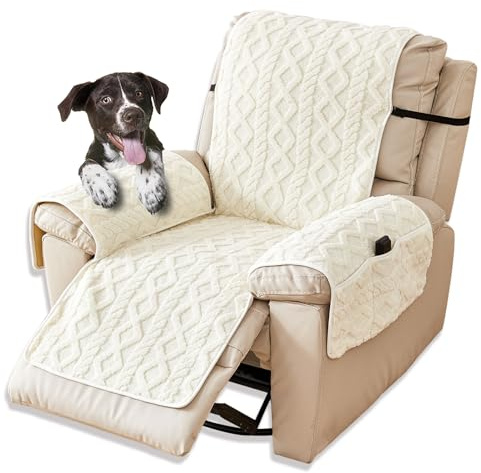 CFPLeHiYS Sesselschoner Relaxsessel, Natur, 1 Sitz (55 * 190cm), Waschbar | Sessel Überzug Rutschfest, Sesselüberwurf mit Taschen, Schonbezug Sessel Fernsehsessel, Sesselbezug für Senioren Haustieren
