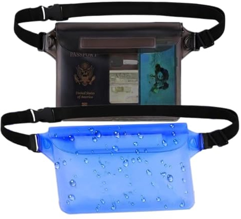 FUyanen 2-pack vattentät känguruväska, justerbart höftbälte, telefonväska, torrväska, passplånbok, skärm, touch, simväska för strand, simning, snorkling, kajakpaddling, resor (22 x 15 cm)