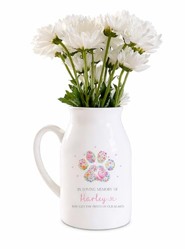 UNIQUEPGIFTS Personalised Pet Memorial Gift – Pet Loss Vase, Dog Cat Remembrance Keepsake, In Loving Memory Flower Jug 12.5cm