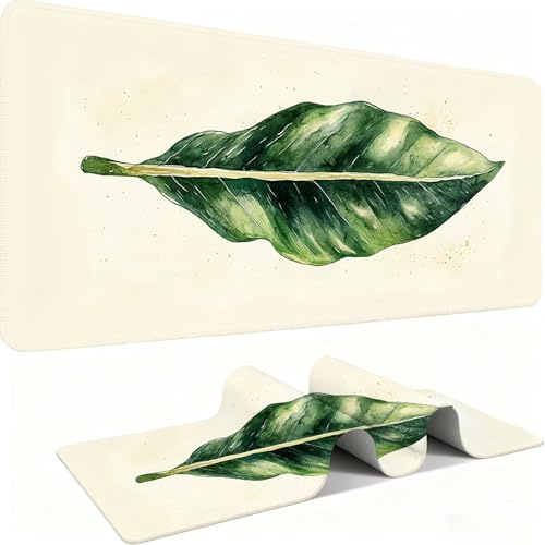 Tapis de Souris 600x300mm Tapis Souris Gamer, Mousepad de Bureau Ultra Mince Base Caoutchouc Antidérapante Lavable Vitesse précision Améliorées pour PC, Ordinateur, Travail-Les Feuilles Vertes C0P-204