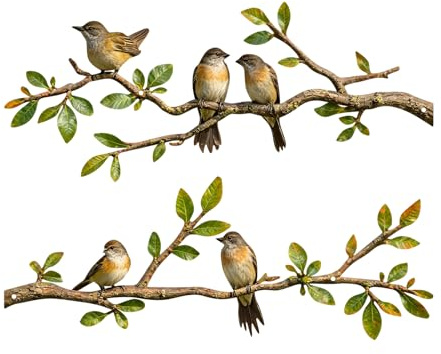 ESTART Wanddekoration mit Vögeln aus Metall, 2 Stück, lebendige Vögel auf AST, Silhouette, für den Außenbereich, Wandskulptur zum Aufhängen, für Zuhause, Küche, Balkon, Garten (Retro Farbe)