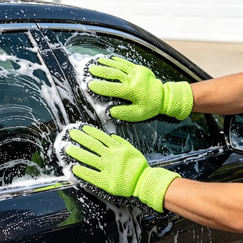 MplehDa 2 Stück Auto-Waschhandschuh Mikrofaser Chenille Fünf-Finger-Design | Wasch Handschuh, Wiederverwendbar, Für Autos, Für LKWs, Für Motorräder, Für Bootsdecks