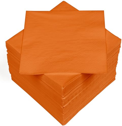 HEKU 100 einfarbige Servietten, 3-lagig, 33x33cm I Einheitliche Qualität für Veranstaltungen & Gastronomie I Praktische 5er-Packung I Hoch saugfähig und stilvoll, orange