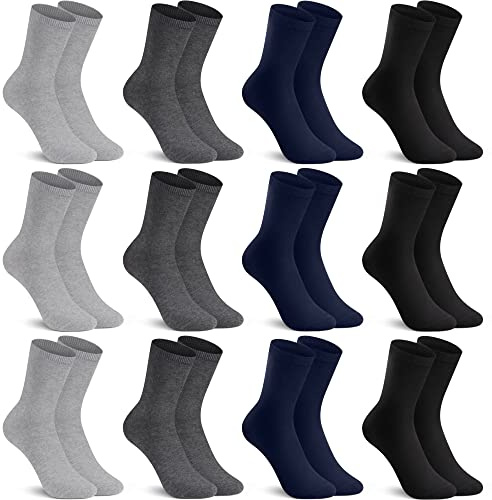L&K-II 12 Paires Chaussettes Homme Femme 43-46 39-42 Chaussettes Homme Sportive Loisirs Affaires Coton Respirantes Noir Blanc Multicolore 2027BU 43-46