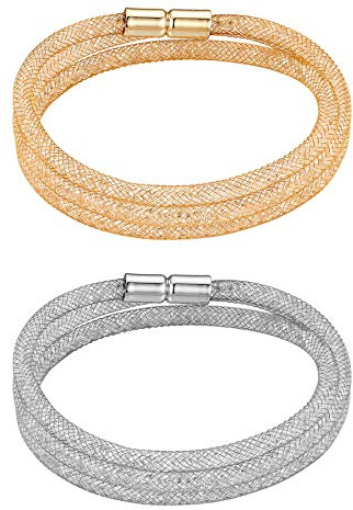 JewelryWe Schmuck Damen Armband Mehrreihig Strass Netzschlauch Armreif mit Magnetverschluss