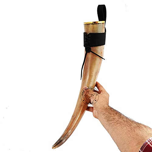 Hind Handicrafts Drinking Horn with Genuine Leather Belt Holster | Burlap Gift Sack Included
