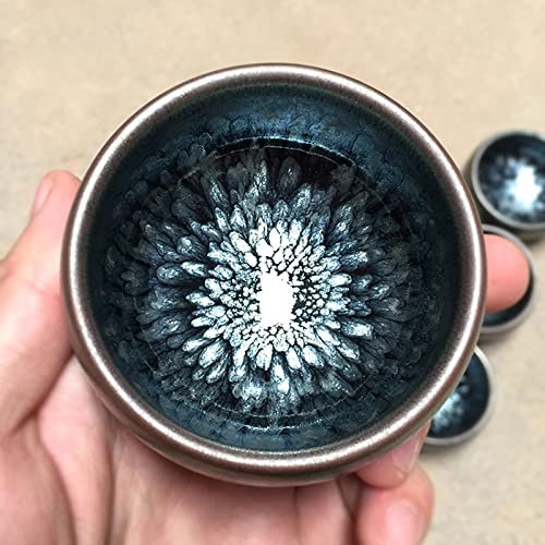 VIXDA Taza de té Tian Mu de Estilo Antiguo, Cuenco de té de Flores pequeñas de Estilo japonés, Taza de Agua de Leche de café de Porcelana Hecha a Mano