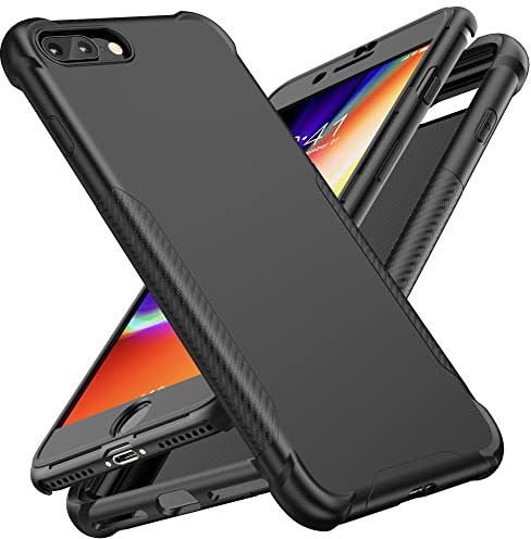 ORETECH Handyhülle für iPhone 7 Plus Hülle, iPhone 8 Plus Hülle, mit [2X Displayschutzfolie] 360 Grad Ganzkörper Schutzhülle Stoßfest Silikon Bumper Case Cover Hülle für iPhone 7 Plus/8 Plus, Schwarz