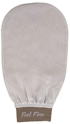 Feel Fine Türkischer Peelinghandschuh – 100% Natürliche Pflanzenseide Hammam Kese für Männer & Frauen | Handgefertigter Vegan Peeling-Schrubber für Dusche, Bad & Sauna (Weiß & Feel Fine)