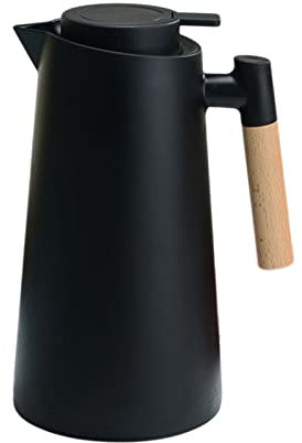 Irishom 1L Thermal Carafe Double Walled Vacuum Coffee Pot Thermal Pot with Wood Handle Water Kettle Insulated Flask Tea Carafe Keeping Hot Cold (Black)