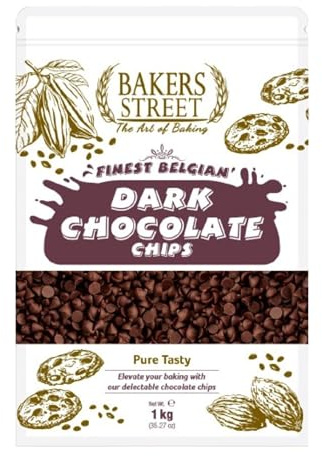 Bakers Street Dark Chocolate Chips 1kg – Chocolate Chips with 50% Cocoa Mass – Rich & Smooth Baking Chocolate Chips - For Cookies, Cakes, Desserts & Snacking