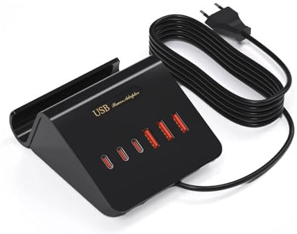 WUKUR Stazione di Ricarica USB Multipla 25W Caricatore USB Multiplo 6 Port Caricabatterie PD Carica Rapida per iPhone Pad Galaxy Samsung Airpods Pixel Iwatch Redmi (Nero 25W)