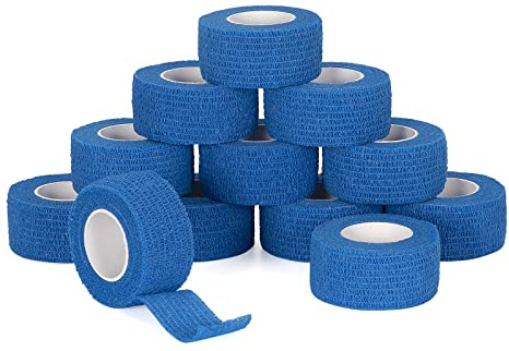 SEADESKY 12 Roll Self Adherent Cohesive Bandages 2.5cm X 4.5m Elastic Sports Tape for Finger Wrist Self Adhesive Bandage Pet Vet Wrap for Cat Dog (Blue)