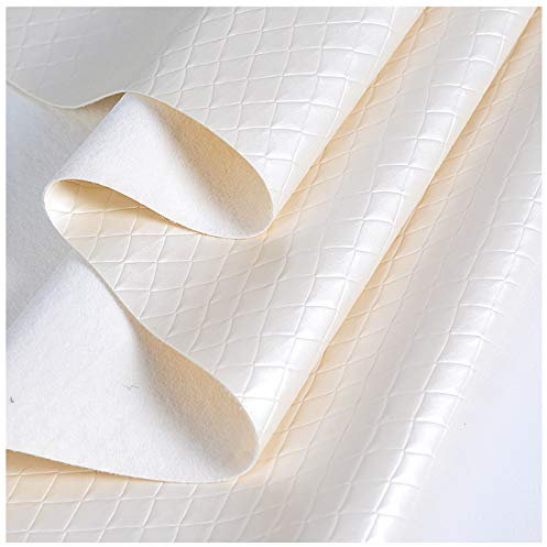 SAVAAL Leder Stoff 0,8mm Dick Kunstleder Stoff，Weiß Diamant Kariertes Leder，Kunstleder Vinyl Leder Stoff Material Polsterung，Ideal Für Bastelarbeiten 137cm X 100cm(Size:5M)