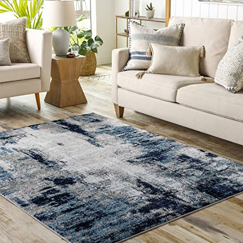 Livabliss Helsinki Alfombra Abstracta - Alfombra de Pasillo para Cocina, Entrada - Alfombras Salon Pelo Corto, Suave y Lujosa Facil de Cuidar - Alfombras Pasillo Larga de 120x170cm, Azul, Blanco, Gris